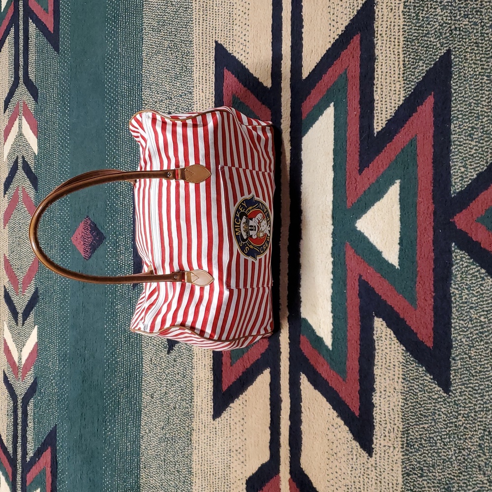 Red and White Striped Hand Bag